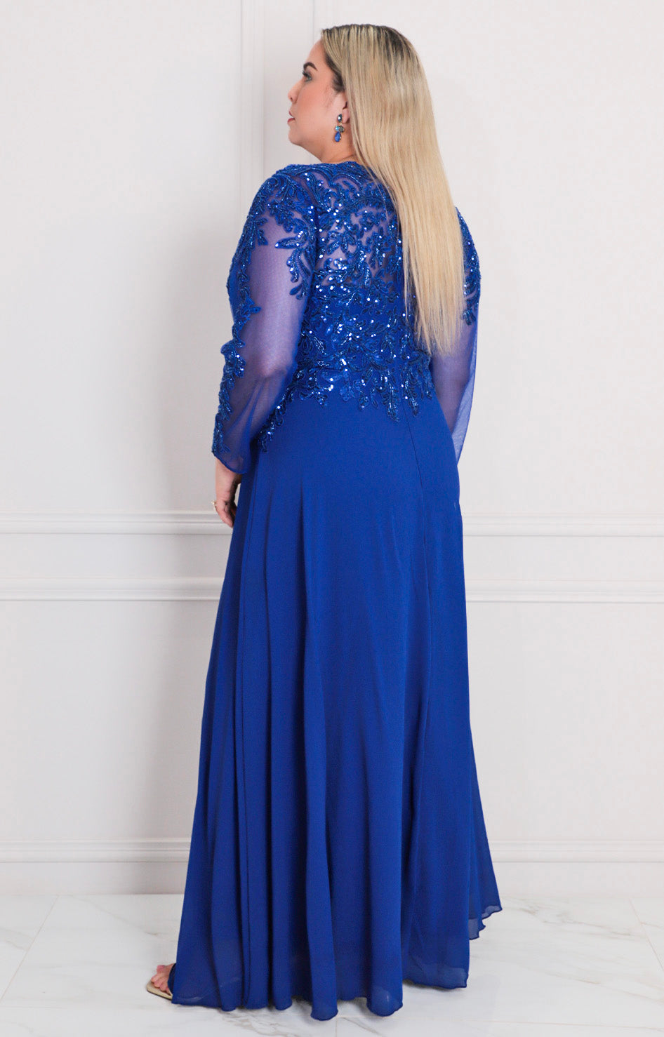 Vestido de gala azul rey con manga larga - VESTIDO LARGO CURVY Boutiquemirel 