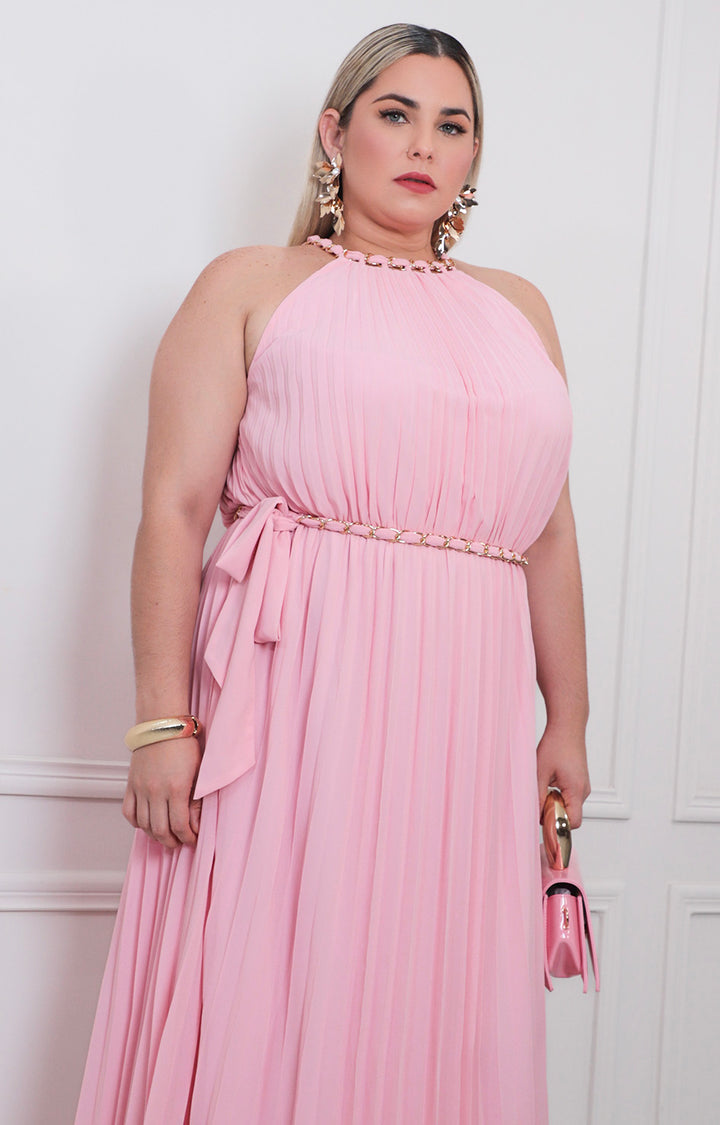 Vestido rosa plisado - VESTIDO LARGO CURVY Boutiquemirel 
