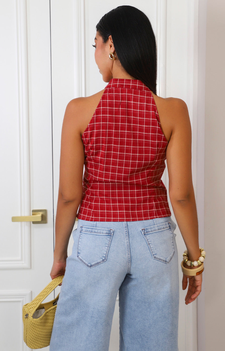 Blusa halter roja a cuadros