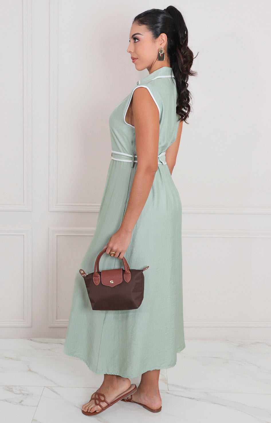 Vestido largo de botones con cinturón