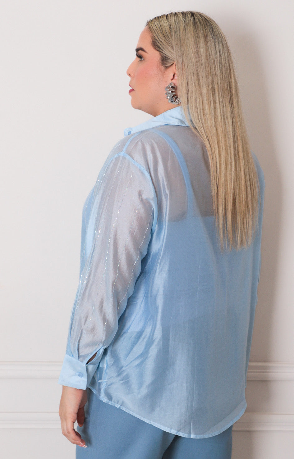 Blusa azul con manga larga - BLUSAS CURVY Boutiquemirel 