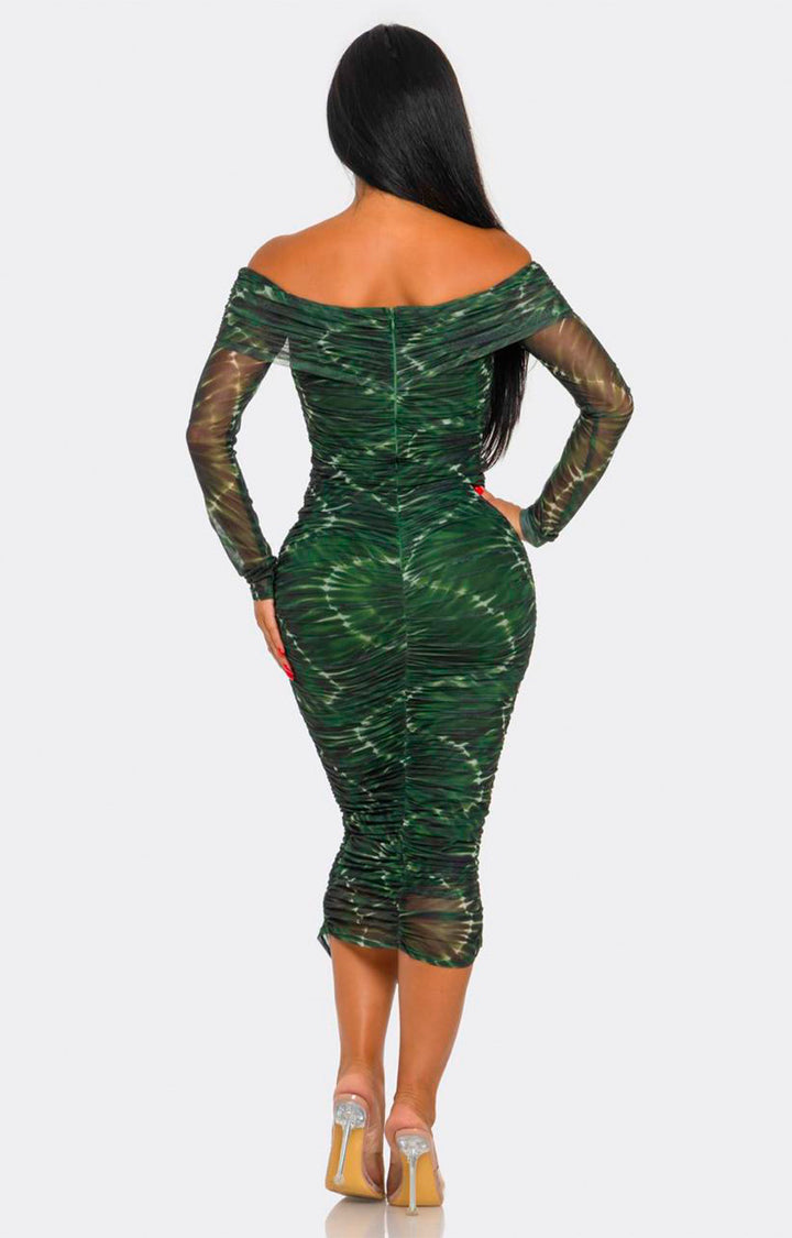 vestido verde straple con brillo