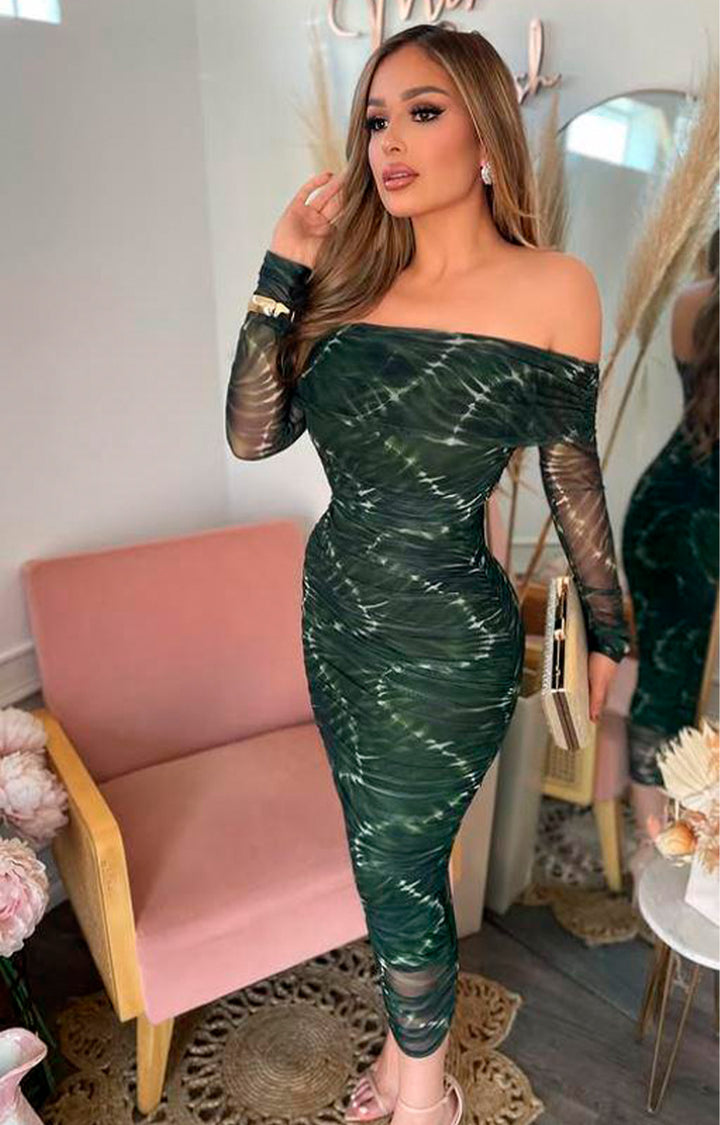 vestido verde straple con brillo