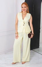 Conjunto amarillo sastre con plisado