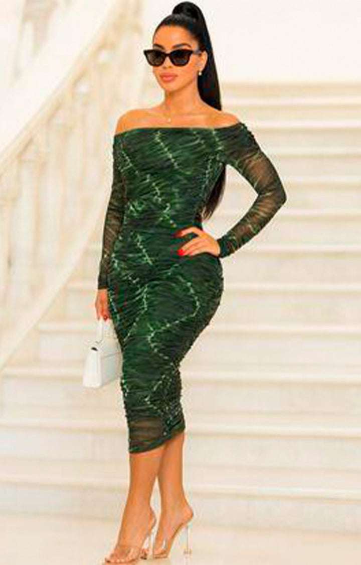 vestido verde straple con brillo