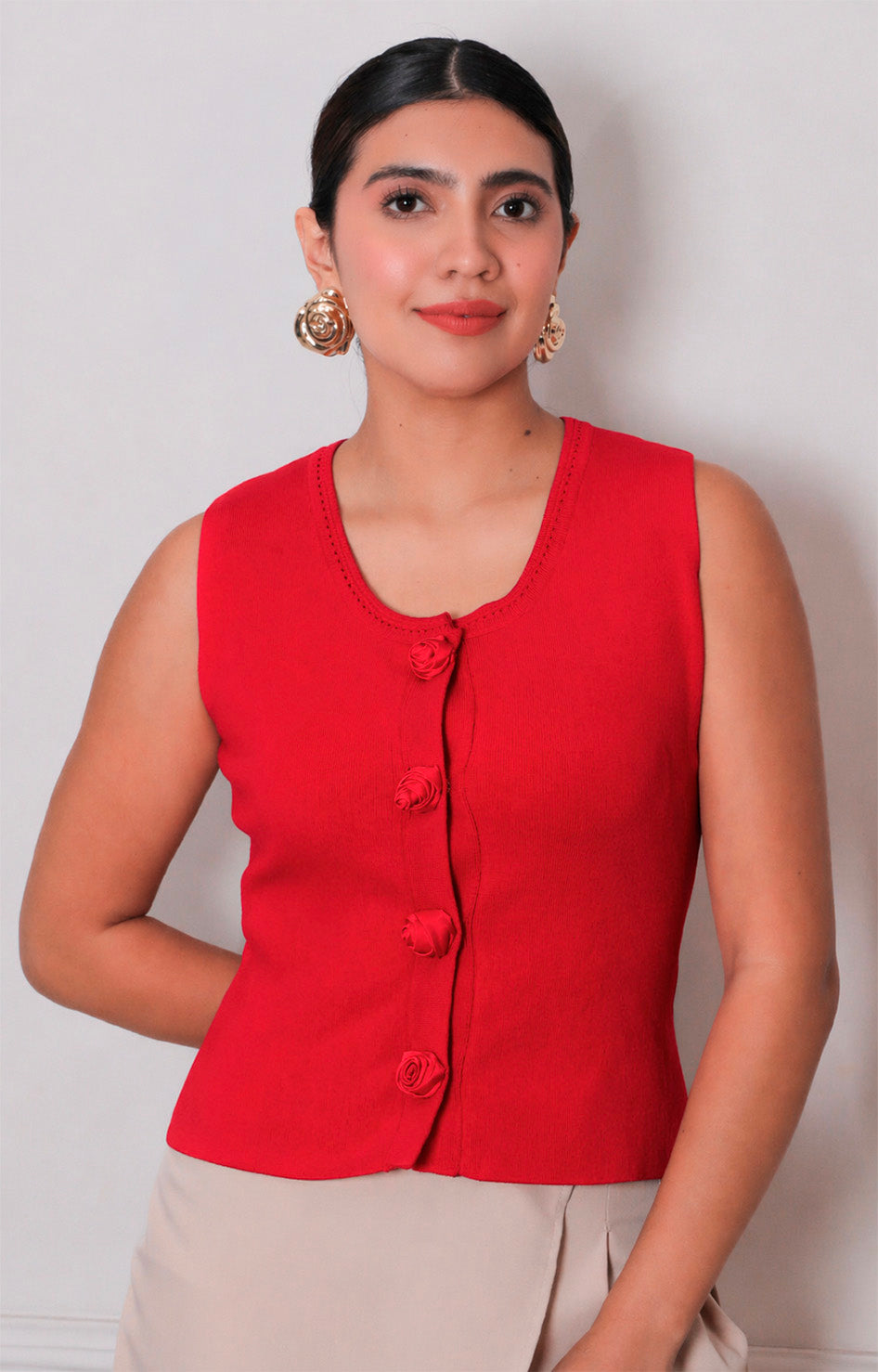 Blusa tipo chaleco con botones florales - BLUSAS REGULAR Boutiquemirel 