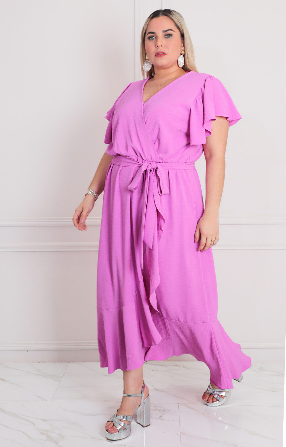 Vestido magenta con lazo - VESTIDO LARGO CURVY Boutiquemirel 