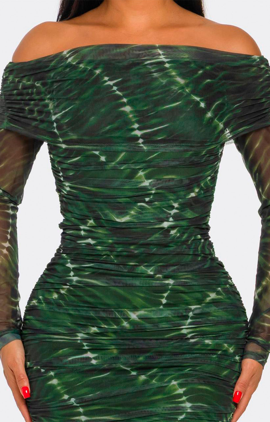 vestido verde straple con brillo