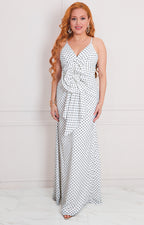 Vestido blanco polka-dots con flor - VESTIDO LARGO REGULAR Boutiquemirel 