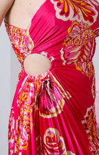 Vestido fucsia estampado asimétrico