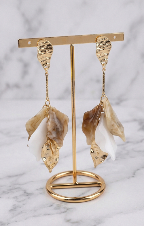 Aretes Dorados Largos Florales - ARETES Boutiquemirel 