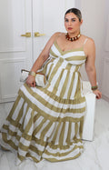 Vestido estampado con rayas beige