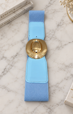 Cinturón faja Boutiquemirel con disco dorado tipo domo, cinturón ajustable para mujer, diseño elegante y moderno.