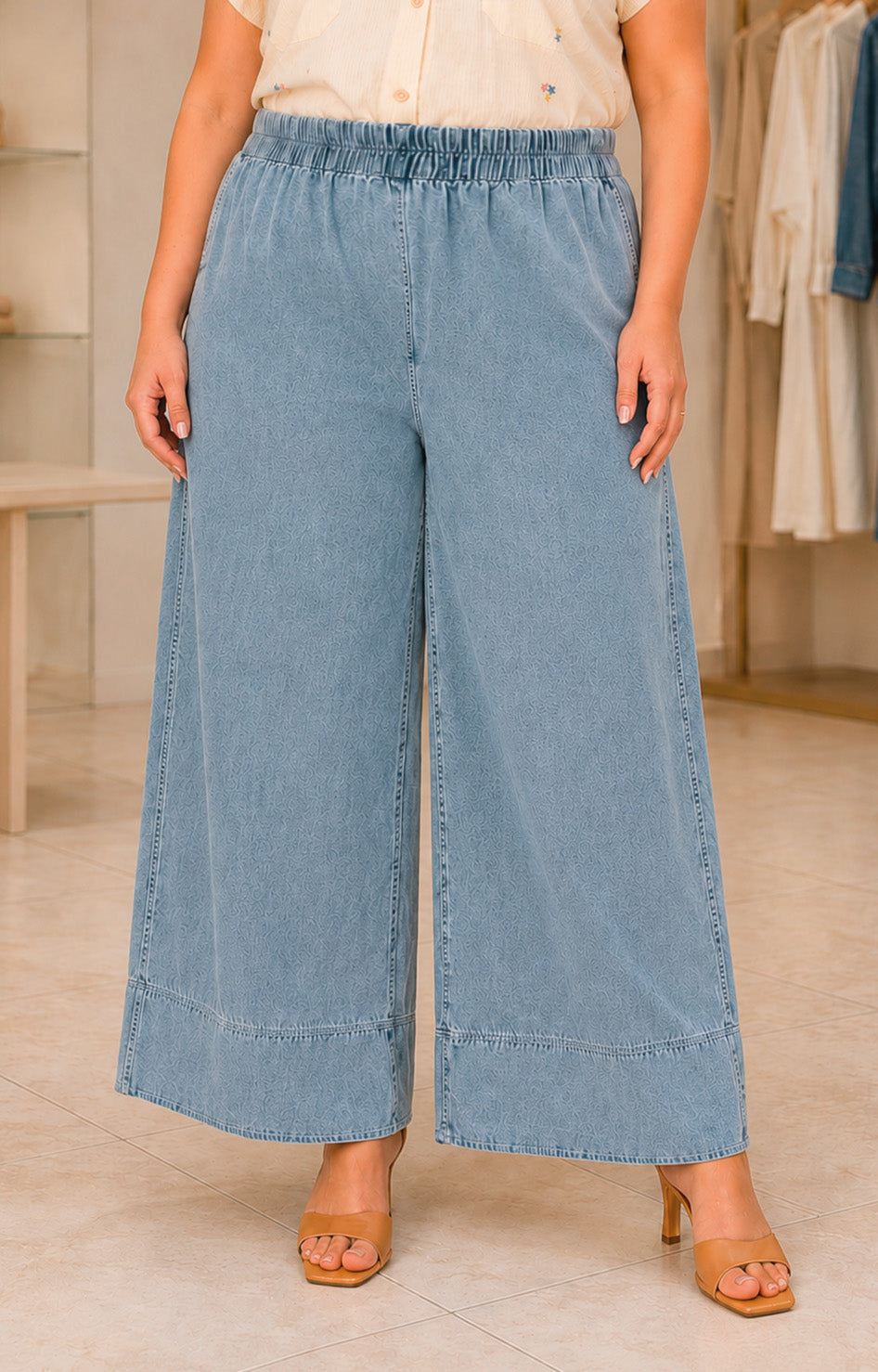 Pantalón amplio de mezclilla clara - PANTALON MEZCLILLA CURVY Boutiquemirel 