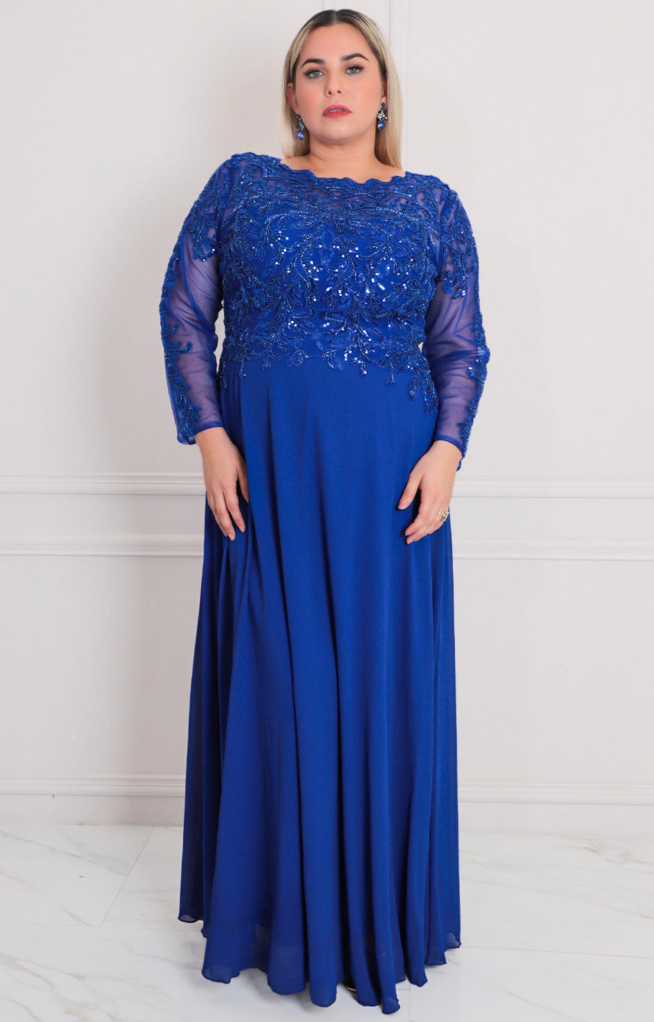 Vestido de gala azul rey con manga larga - VESTIDO LARGO CURVY Boutiquemirel 