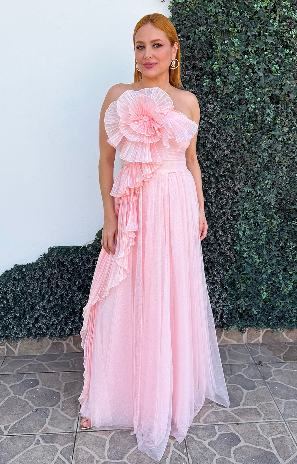 Vestido rosa con detalle en 3D - VESTIDO LARGO REGULAR Boutiquemirel 