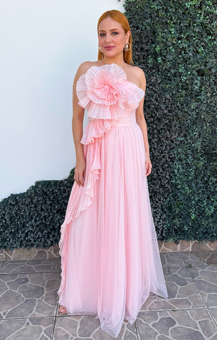 Vestido rosa con detalle en 3D - VESTIDO LARGO REGULAR Boutiquemirel 