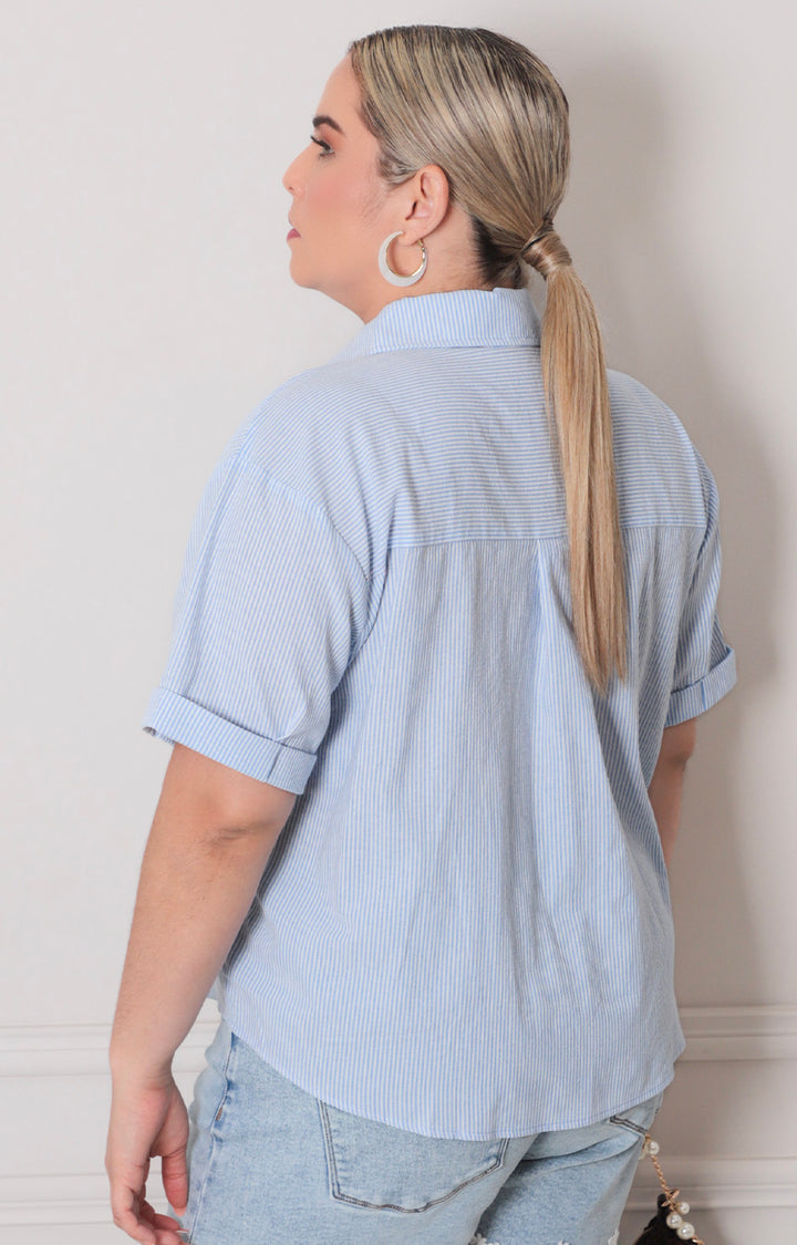 Blusa azul de rayas - BLUSAS CURVY Boutiquemirel 