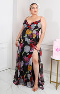 Vestido negro estampado de flores