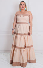 Vestido beige strapless con moños - VESTIDO LARGO CURVY Boutiquemirel 