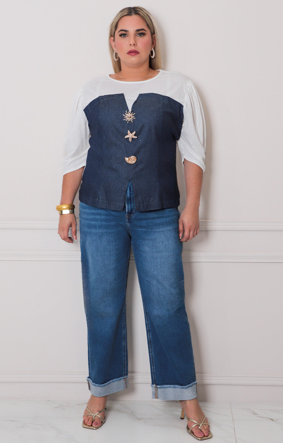 Blusa denim con mangas - BLUSAS CURVY Boutiquemirel 