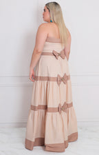 Vestido beige strapless con moños - VESTIDO LARGO CURVY Boutiquemirel 