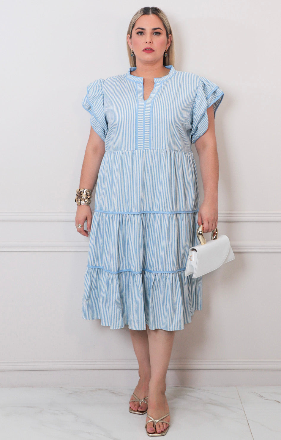 Vestido azul de rayas - VESTIDO LARGO CURVY Boutiquemirel 