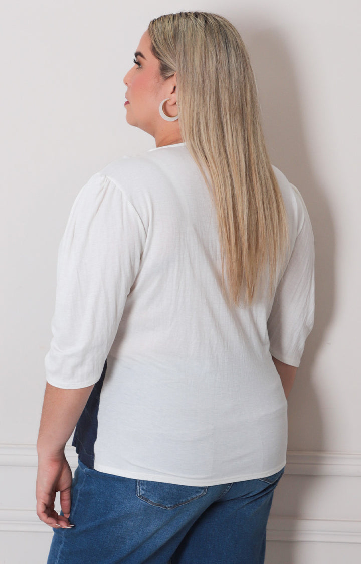 Blusa denim con mangas - BLUSAS CURVY Boutiquemirel 