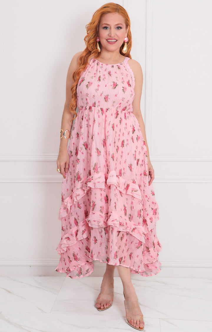 Vestido rosa estampado - VESTIDO LARGO REGULAR Boutiquemirel 