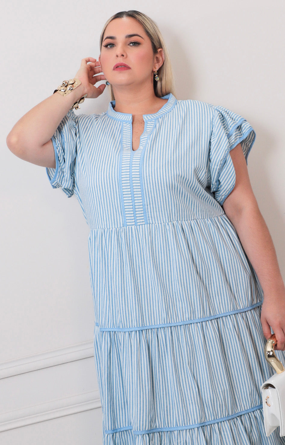 Vestido azul de rayas - VESTIDO LARGO CURVY Boutiquemirel 