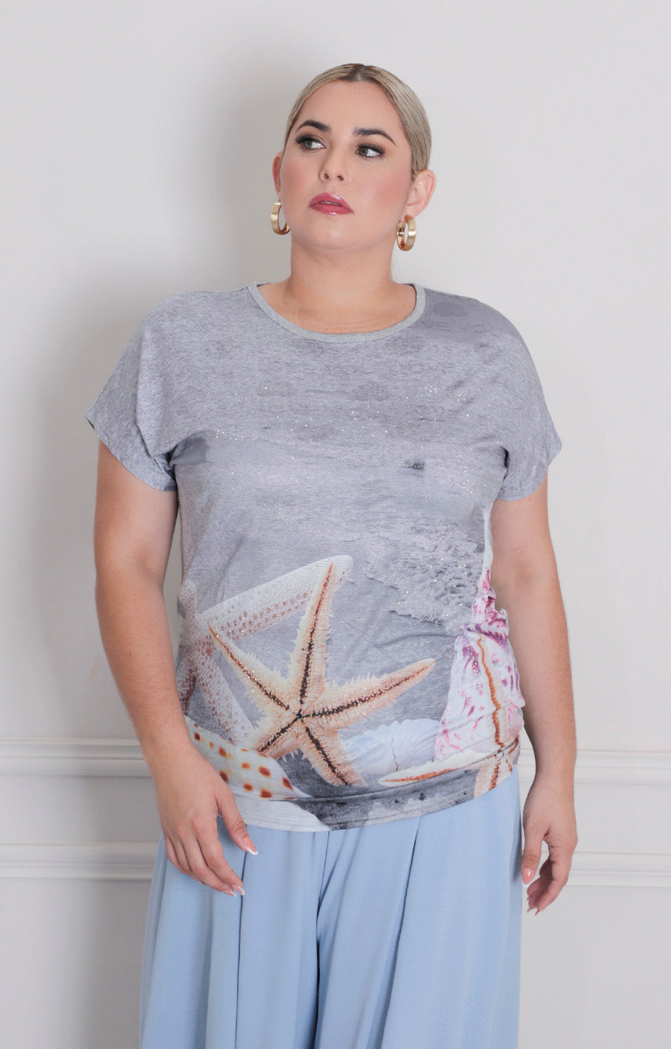 Blusa gris estampada - BLUSA CURVY Boutiquemirel 