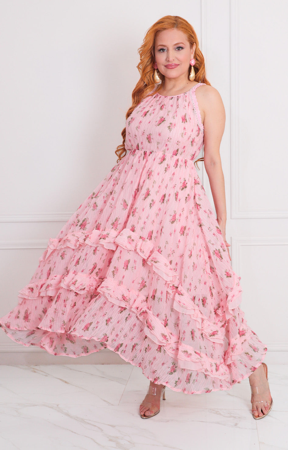 Vestido rosa estampado - VESTIDO LARGO REGULAR Boutiquemirel 