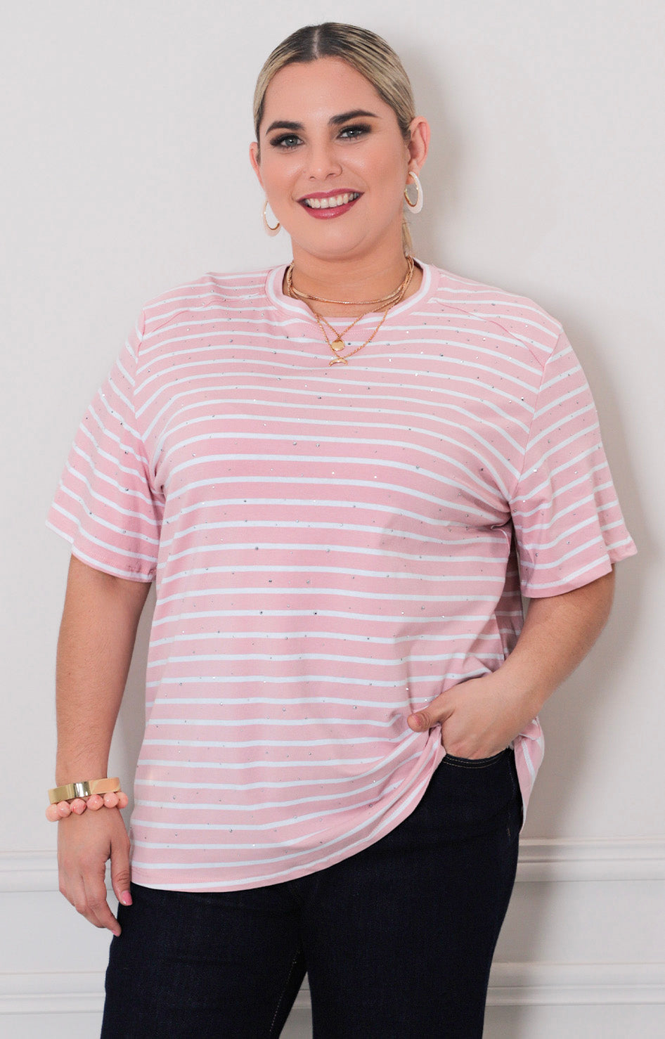 Blusa de rayas con brillos - BLUSAS CURVY Boutiquemirel 