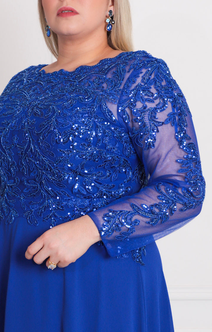 Vestido de gala azul rey con manga larga - VESTIDO LARGO CURVY Boutiquemirel 