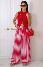 Pantalón palazzo estampado con rayas rojas