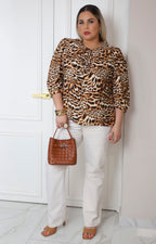 Blusa animal print con lazos al frente