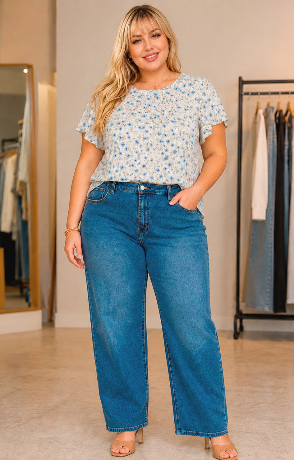 Pantalón de mezclilla recto - PANTALON MEZCLILLA CURVY Boutiquemirel 