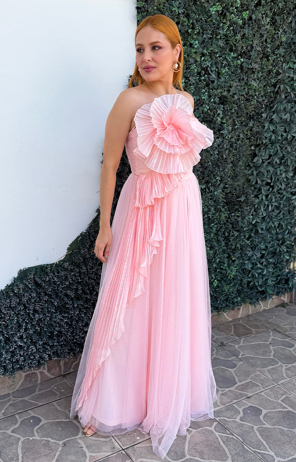 Vestido rosa con detalle en 3D - VESTIDO LARGO REGULAR Boutiquemirel 