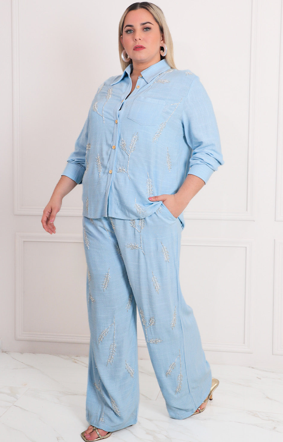 Conjunto azul con bordado - CONJUNTO CURVY Boutiquemirel 