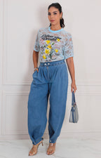 Blusa azul de encaje estampada