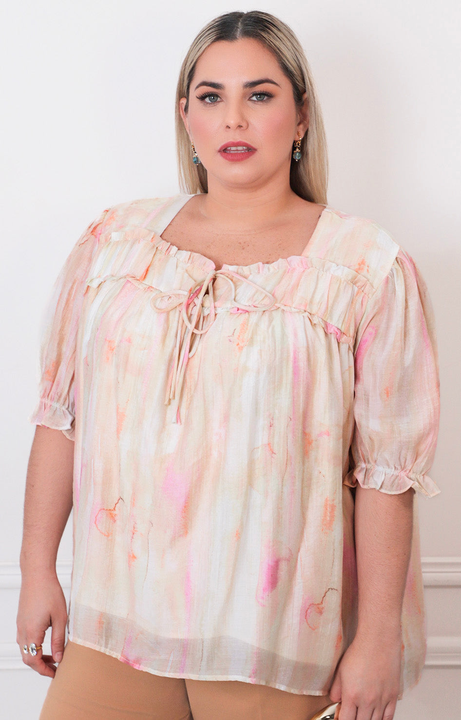 Blusa beige estampada - BLUSAS CURVY Boutiquemirel 