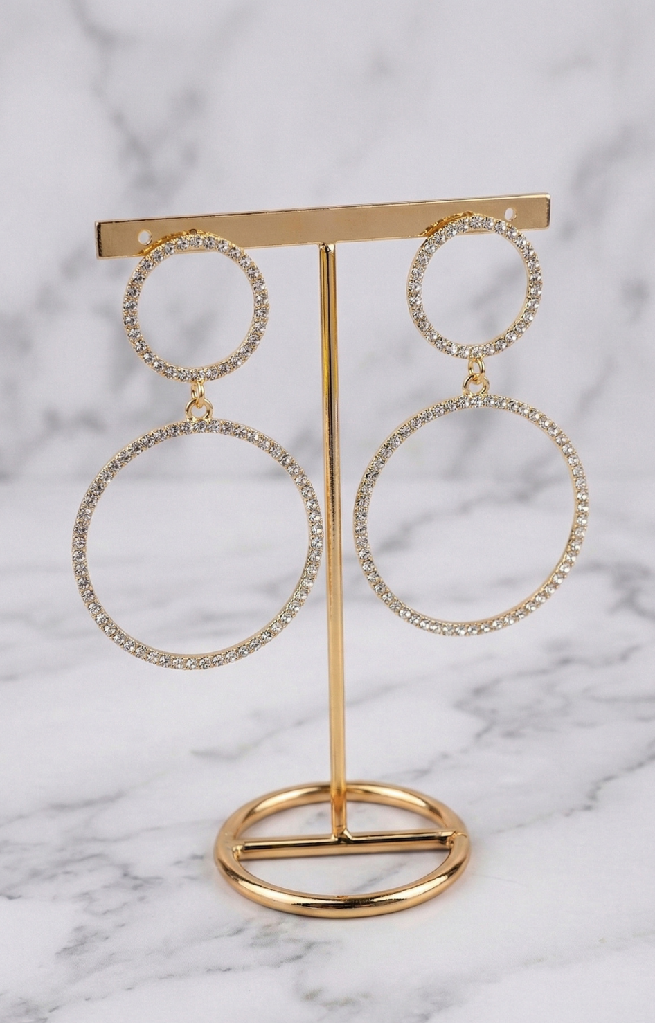 Aretes Doble Aro Dorado con Brillo - ARETES Boutiquemirel 