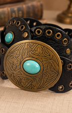 Cinturón de conchos negro con turquesa Boutiquemirel, diseño western con detalles metálicos visibles