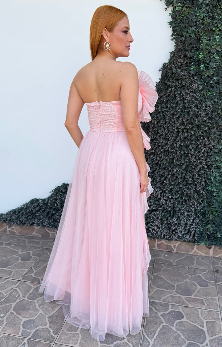 Vestido rosa con detalle en 3D - VESTIDO LARGO REGULAR Boutiquemirel 