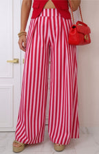Pantalón palazzo estampado con rayas rojas