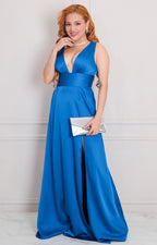 Vestido azul satinado con escote - VESTIDO LARGO REGULAR Boutiquemirel 