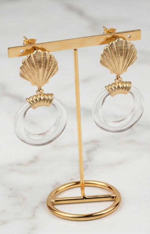 Aretes Concha Dorada con Aro Cristal - ARETES Boutiquemirel 