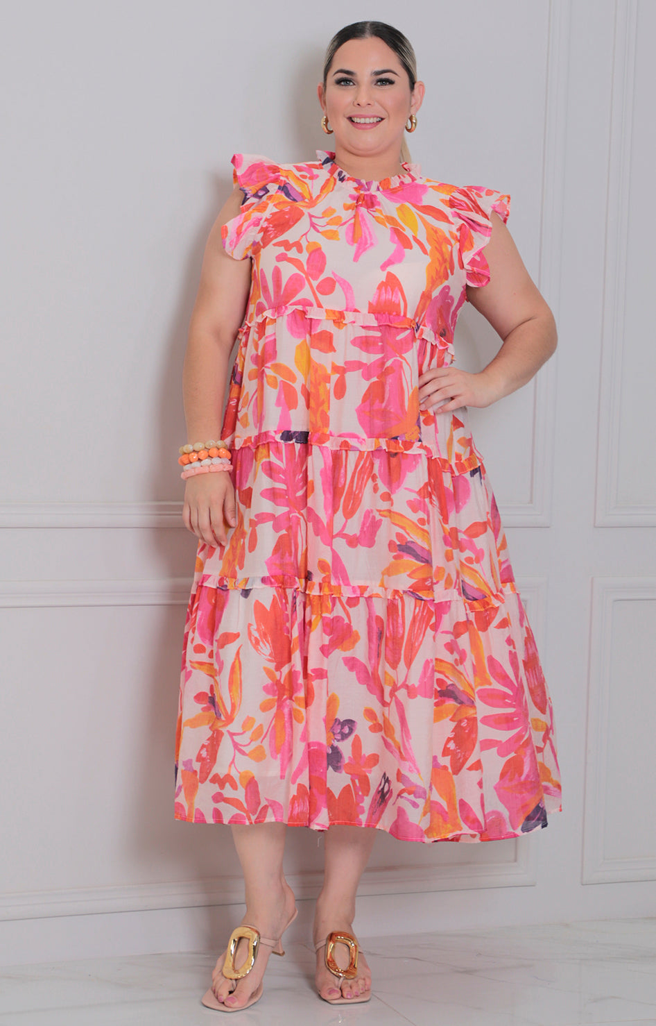 Vestido estampado, multicolor en naranja ￼ - VESTIDO LARGO REGULAR Boutiquemirel 