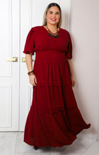Vestido largo con cintura fruncida
