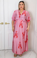 Vestido rosa con estampado de langostas